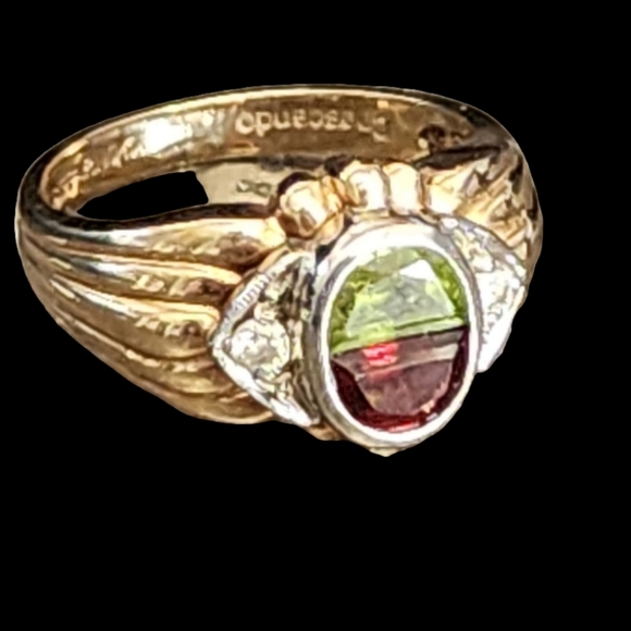 10k Jewelry - Jewerly 10k yellow gold ring Half moon cut Garnet & Peridot 2 diamonds s…